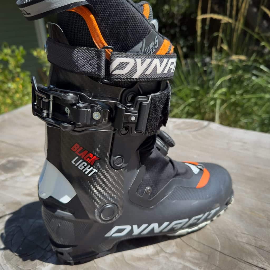 Dynafit Blacklight- Grilamid + Carbon reinforced lower and a 100% carbon cuff.