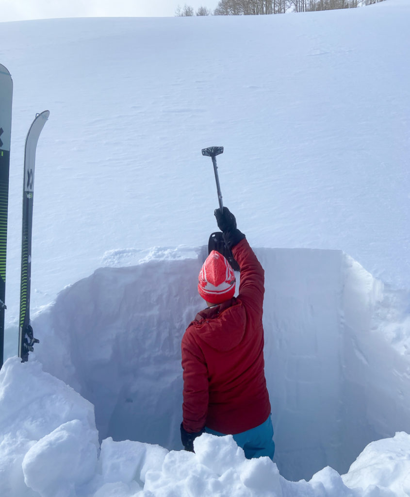 Bill Nalli assessing the snowpack. Photo: Peter Vordenberg