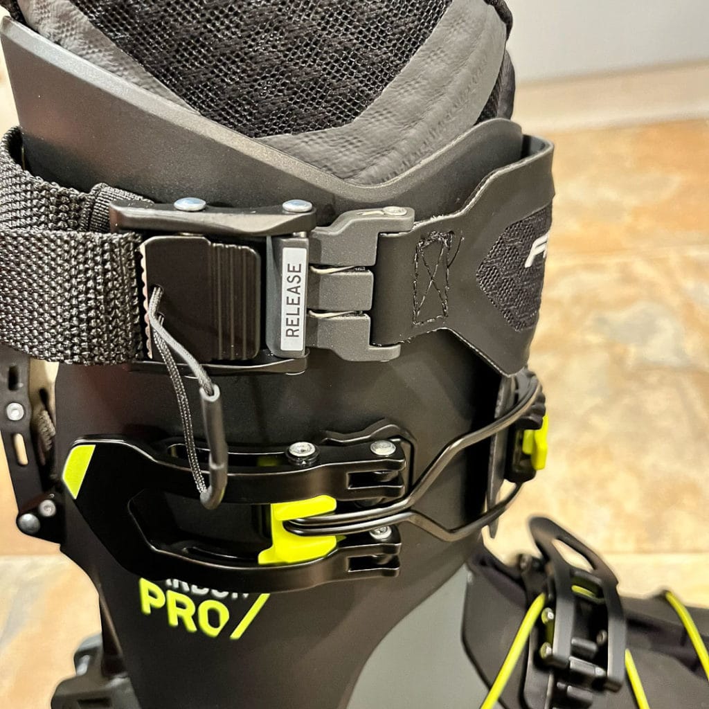 The upper secures and releases with a high-functioning quick-release power strap, and a traditional buckle.