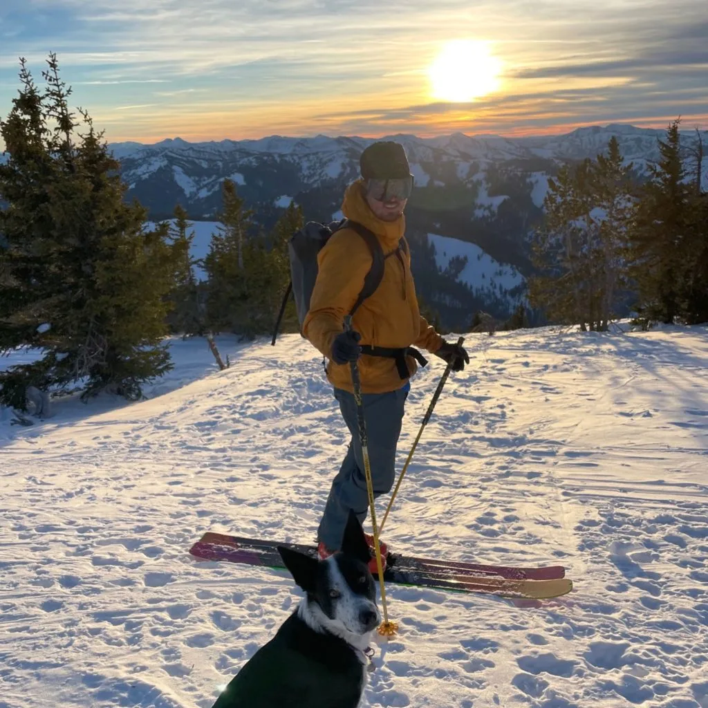 A sunset ski with the dog - one of my first outings on the Ripstick Tour 104