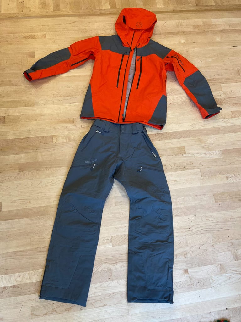 Laid out in all its Swedish-designed glory: Stellar Equipment's Guide Shell Jacket 2.0 and Shell Pants.