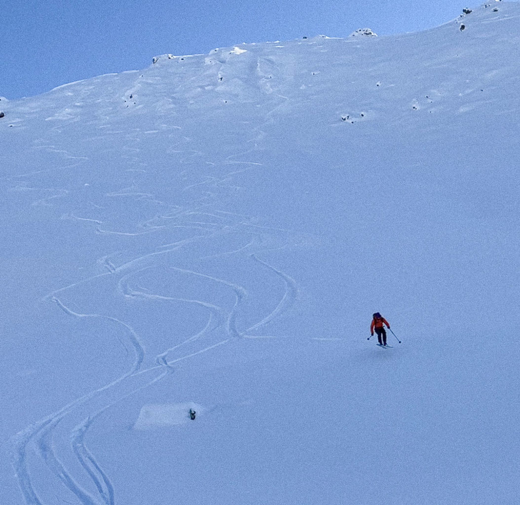 Not bad for pile of talus - we will probably never get to ski this again.