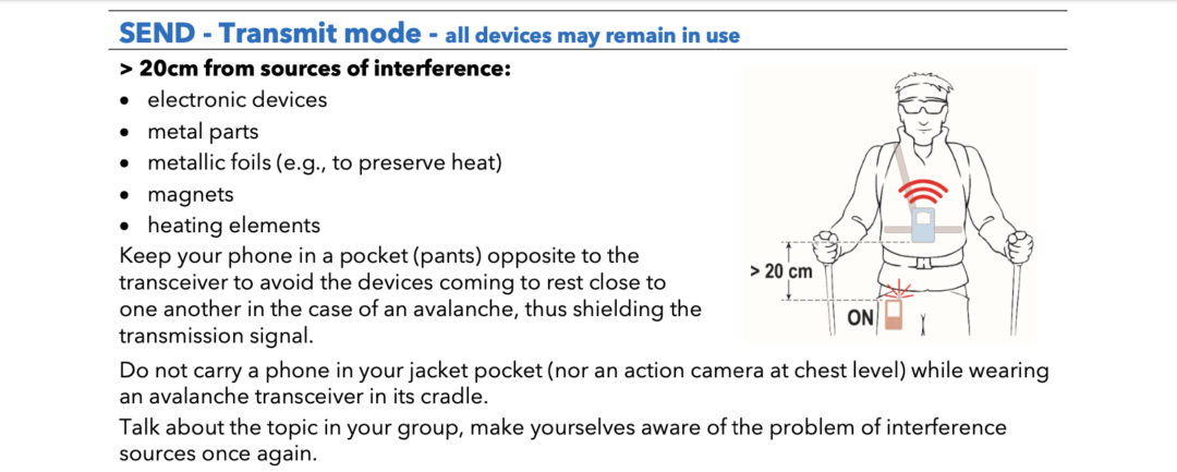 UIAA Search Recommendations. Screenshot from UIAA document regarding EMI and avalanche transceivers.