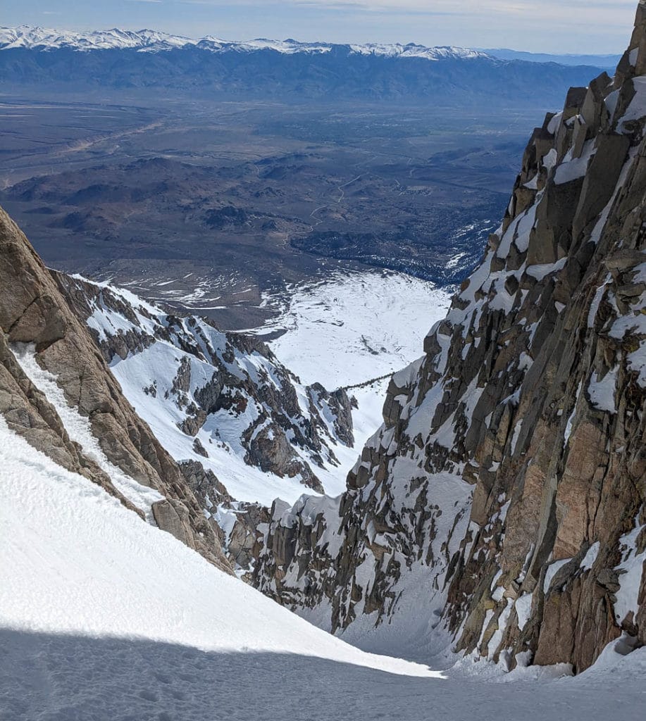 Looking down from Basin Mountain towards the Owens Valley atop one of the many lines on the peak.