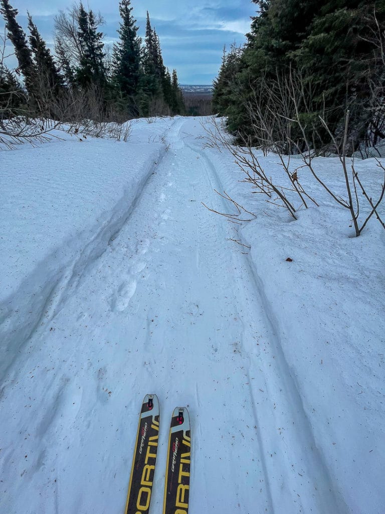 Groomed single track snowbike trails—an excellent option for getting in the meandering miles.