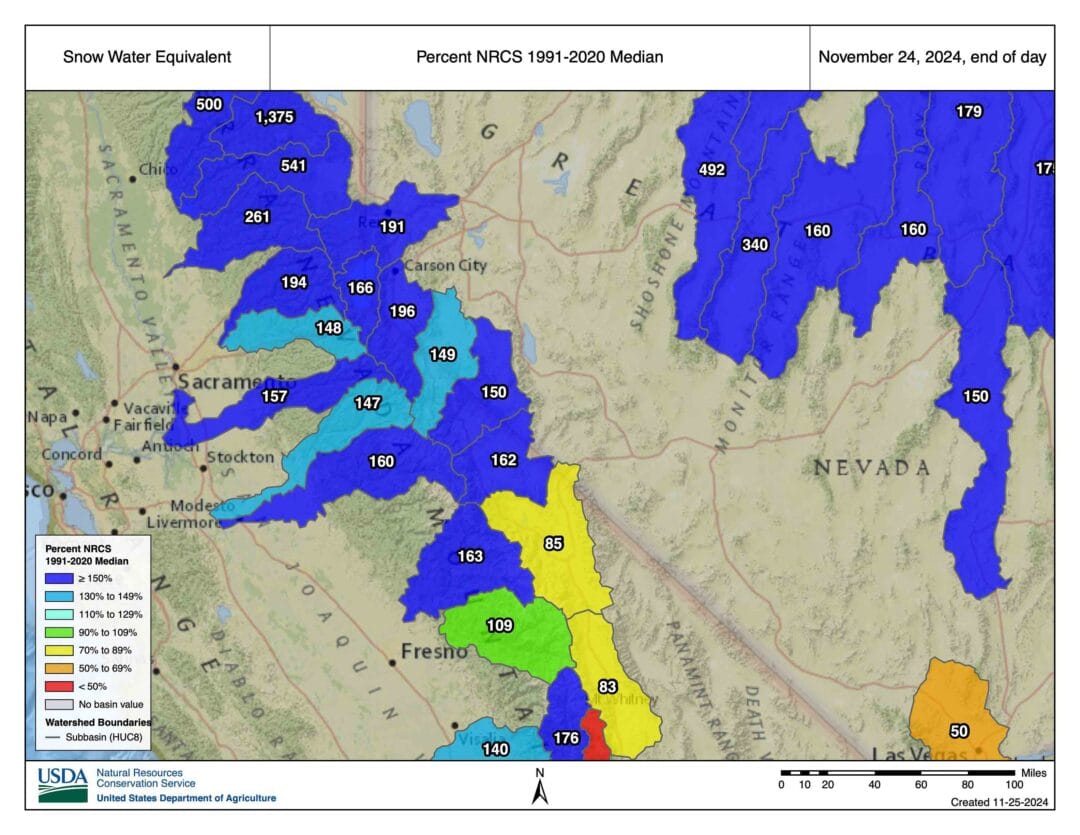 The California high country is trending in the proper direction. As far as snow sliding, the prospects look good. As far as drought, a situation plaguing the state, that, too, trends toward :).