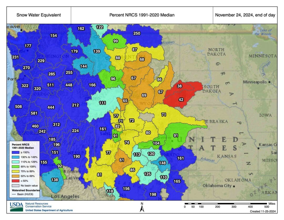 A clear demarcation line in the West: from blues to yellows and oranges. 