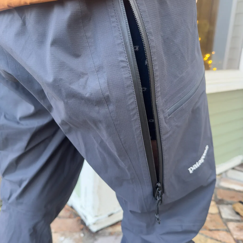 Side zip undone. We opted for a #5 zipper for the sidezips. We could have gone lighter, with, say, a #3 zipper, as we wanted greater durability for the long haul.