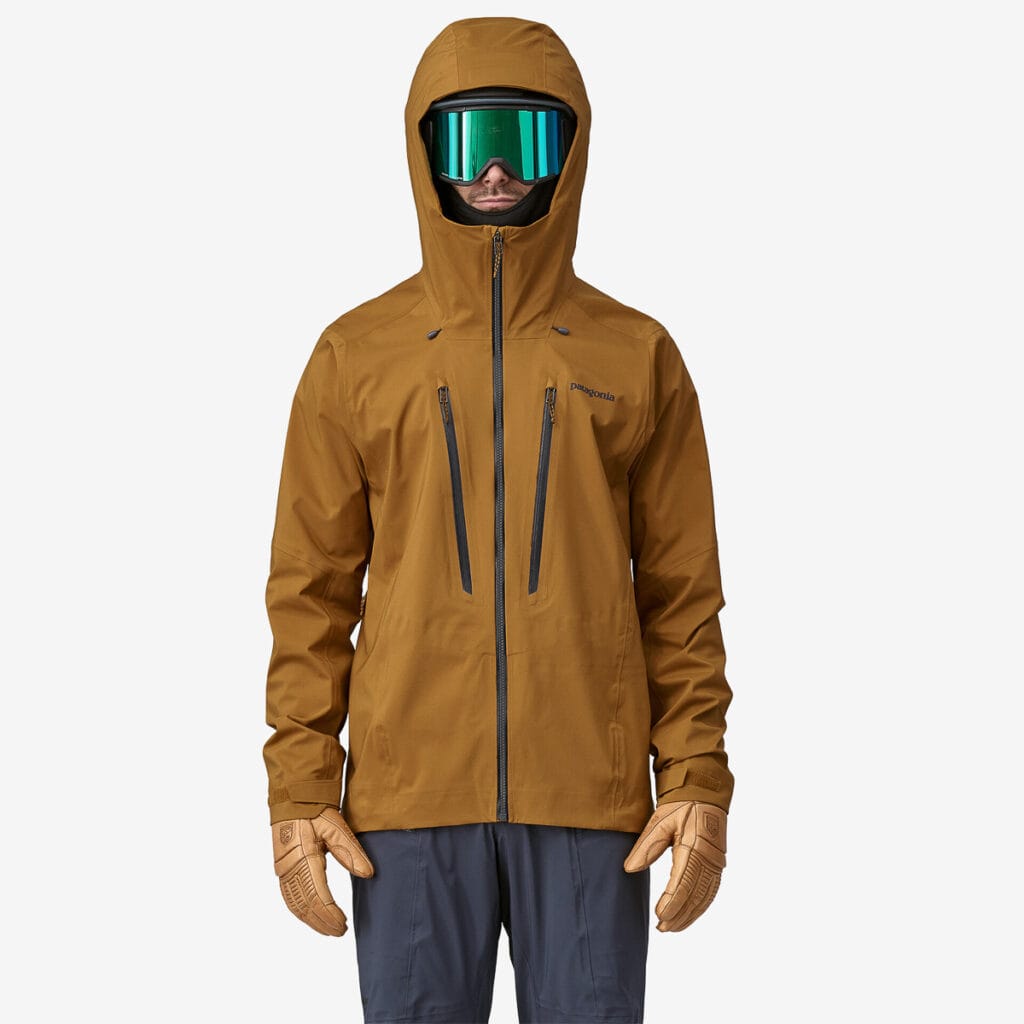 The clean look from Patagonia with hood fit nicely over the helmet. Photo: Patagonia 