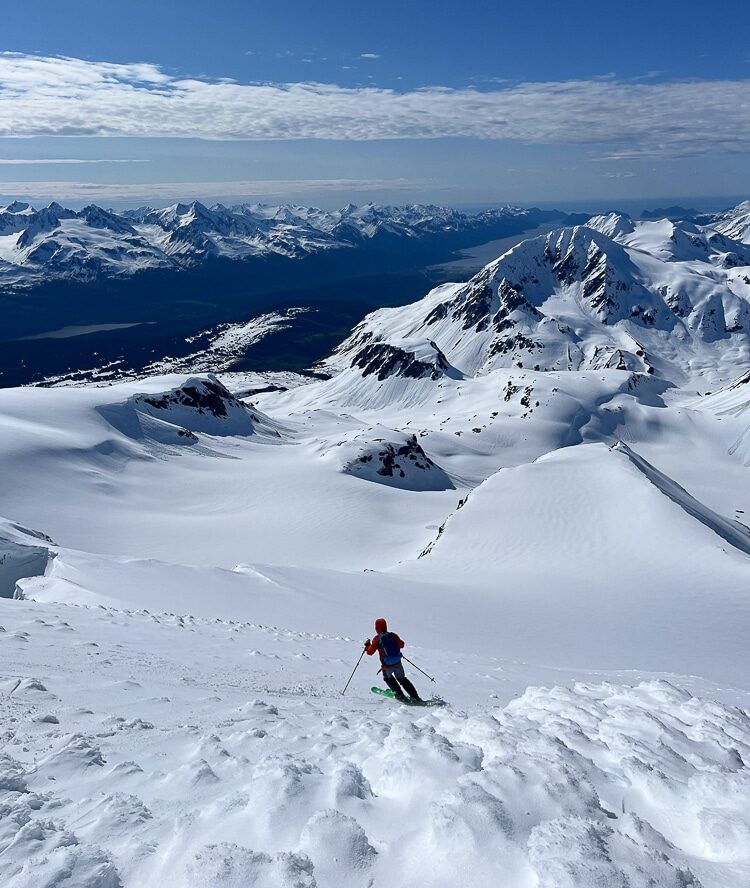 Ted Grover enjoying new snow in June, Seward, AK.