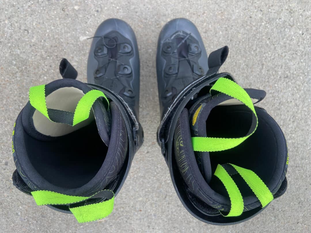 This reviewer experienced some tongue slippage when walking uphill. Note the right boot to illustrate the issue.