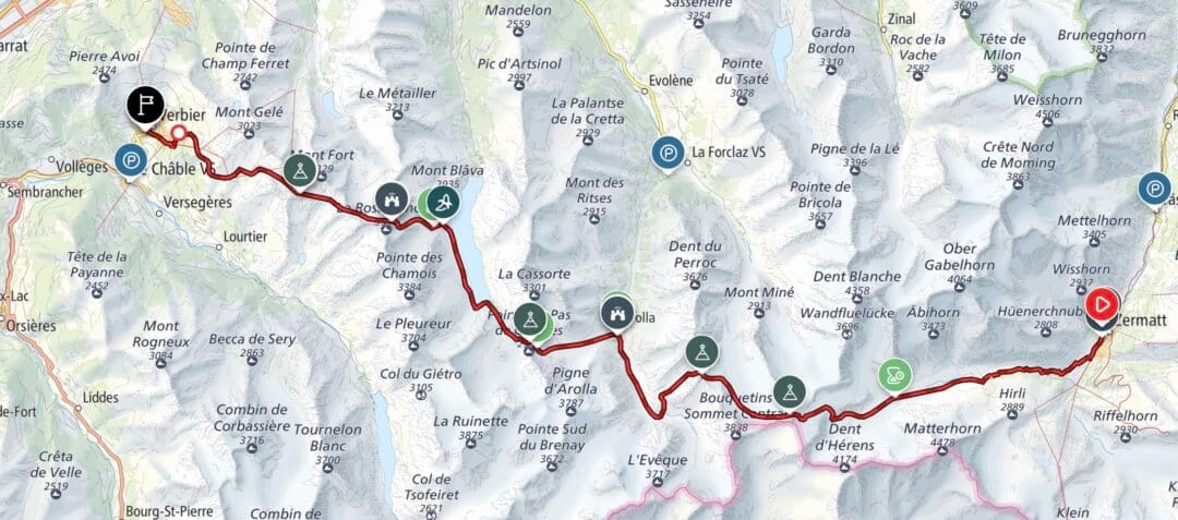 Screengrab of the PdG full course: Zermatt to Verbier. PdG website.