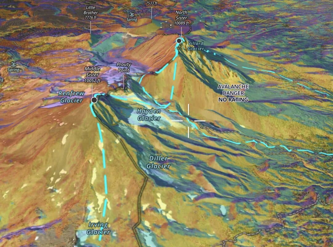 Slope shading overlay in onX. This perspective has us looking from the south.