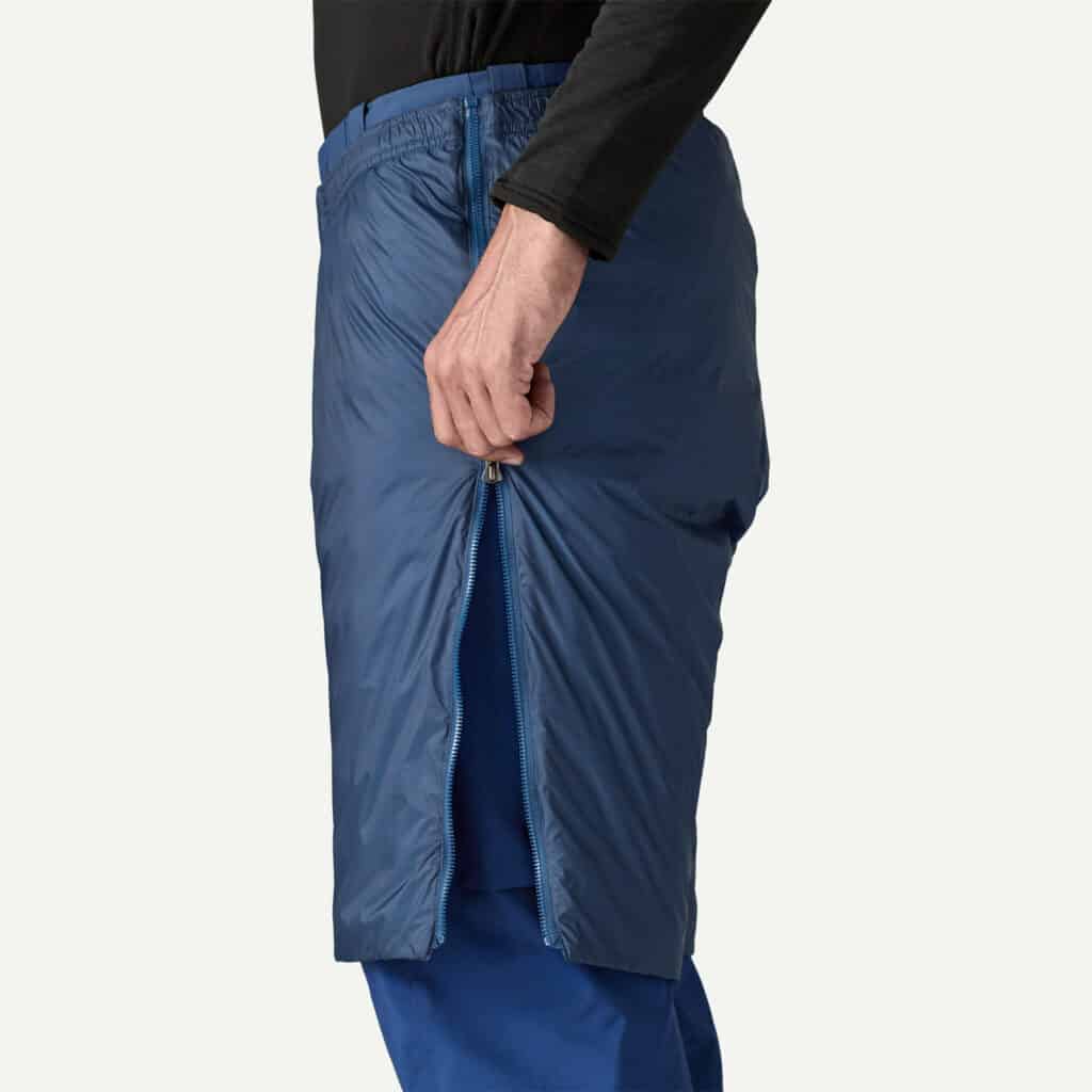 Two highlights. Easy on-off with the full side zips and a fit that doesn’t impede mobility. Photo: Patagonia