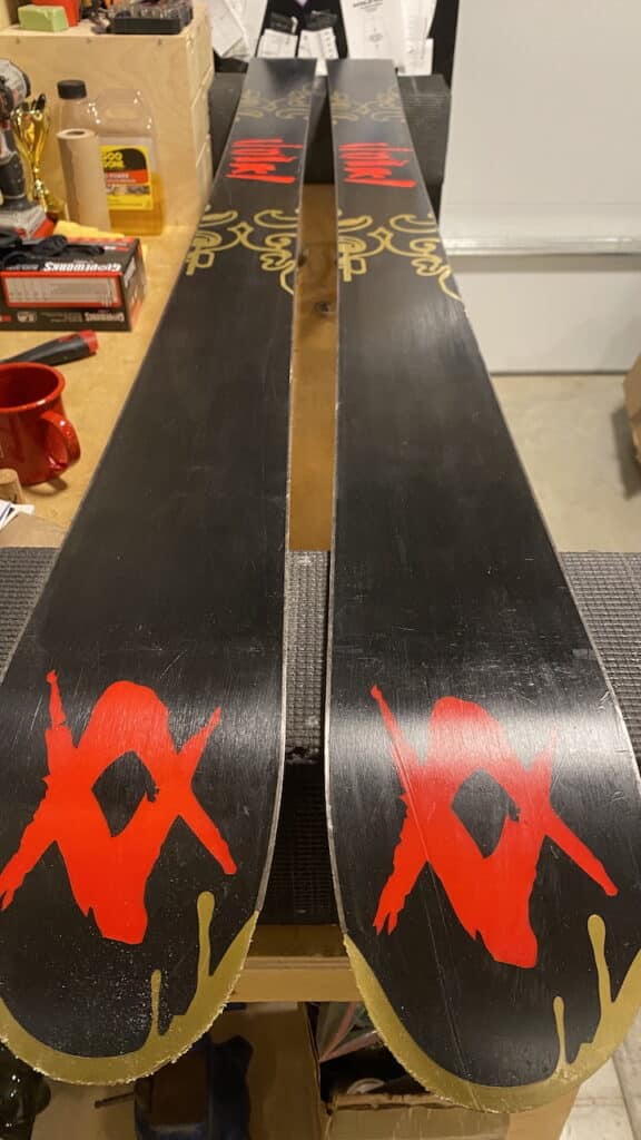 Buff out the ski wax to a fine shine.