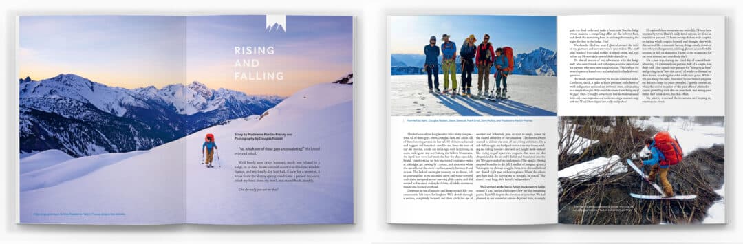 The opening spread for “Rising and Falling” by Madeleine Martin-Preney.