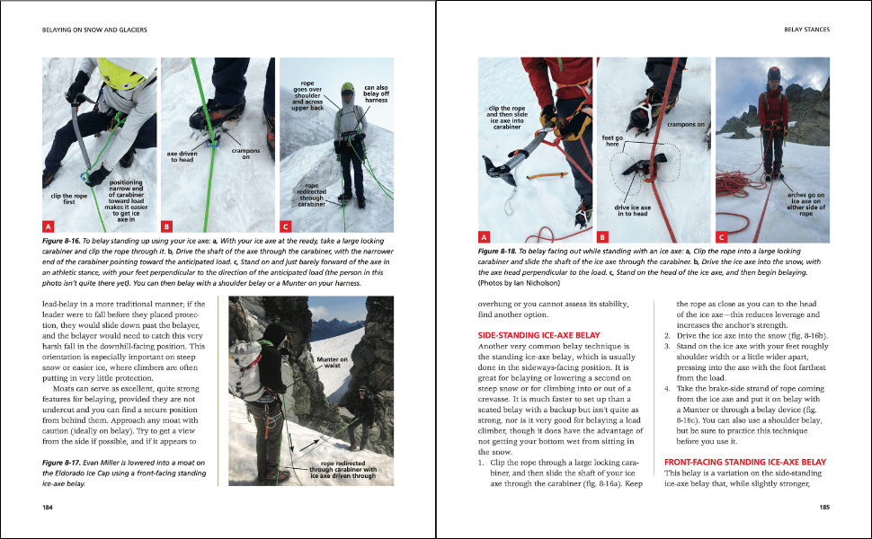 An information-dense spread from Glacier Climbing and Crevasse rescue.