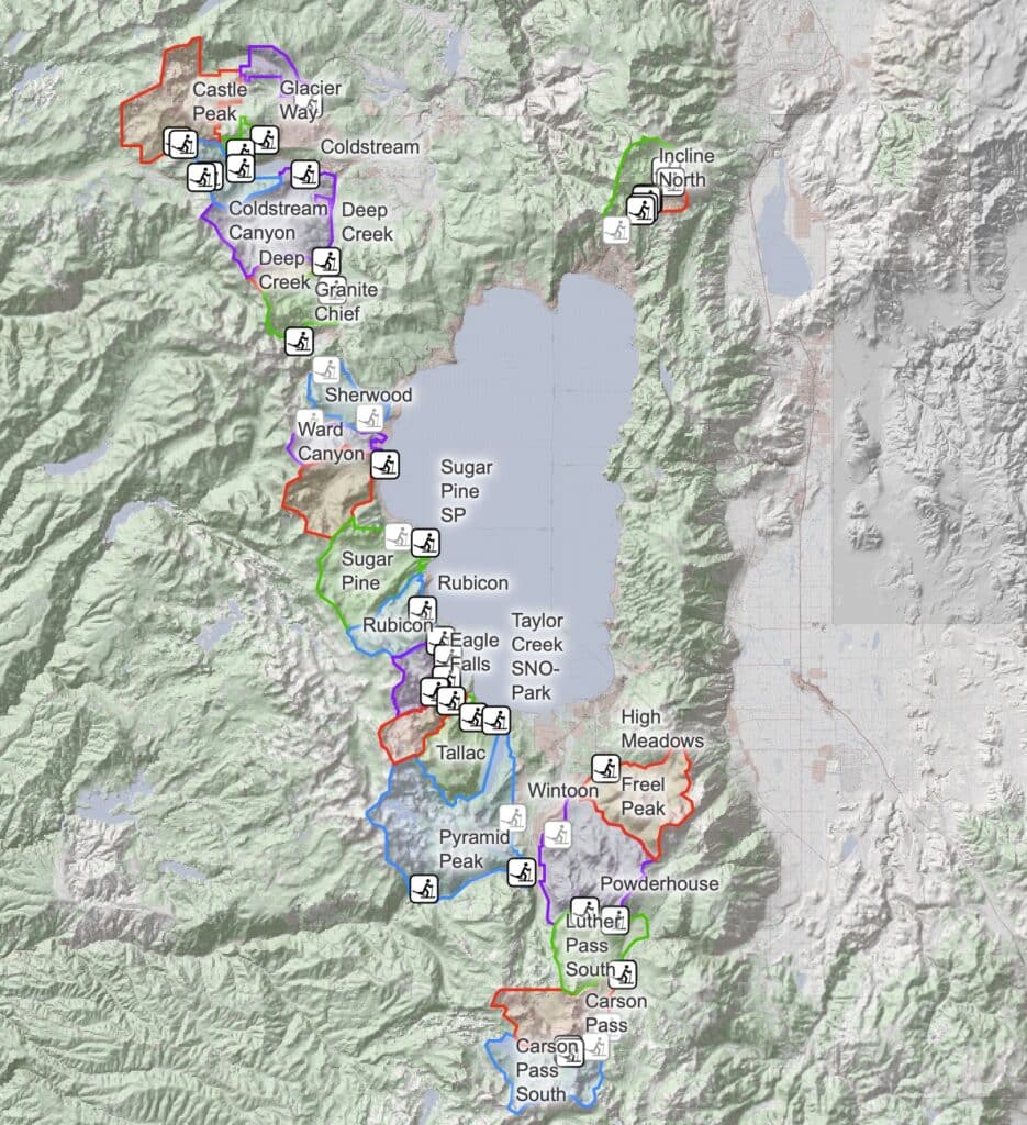 Community backcountry radio zones in the Tahoe/Truckee region. Map: Tahoe Backcountry Radio