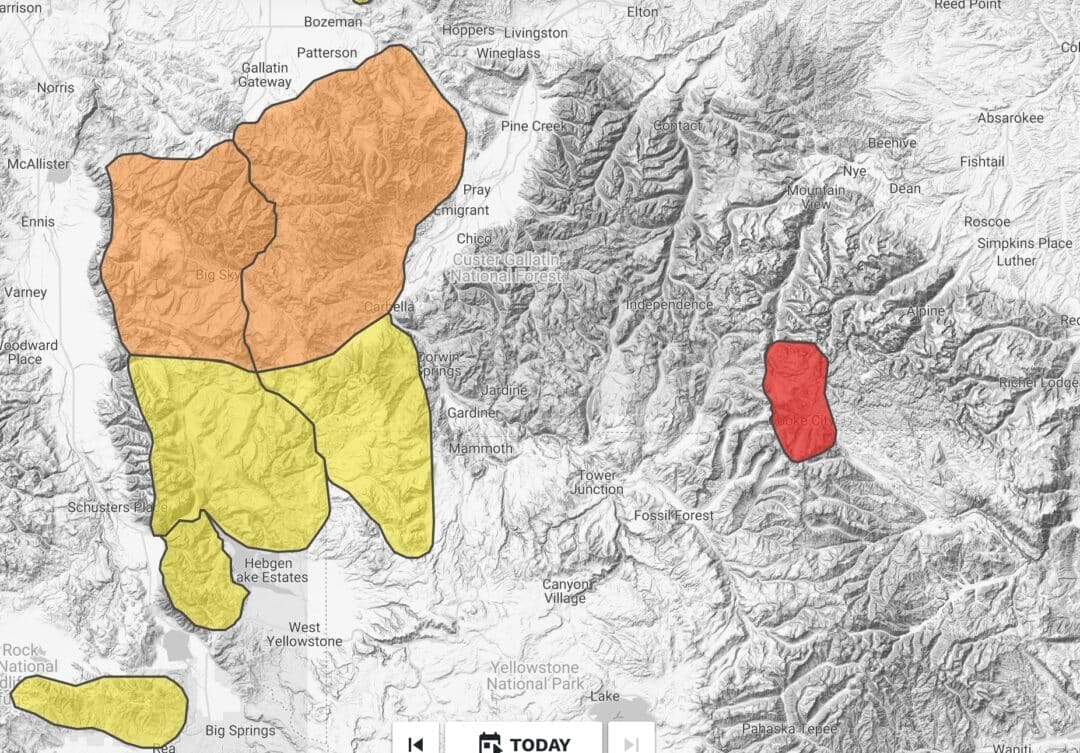 A screengrab from Avalamche.org with avalanche ratings (12/12/25) for SW Montana.