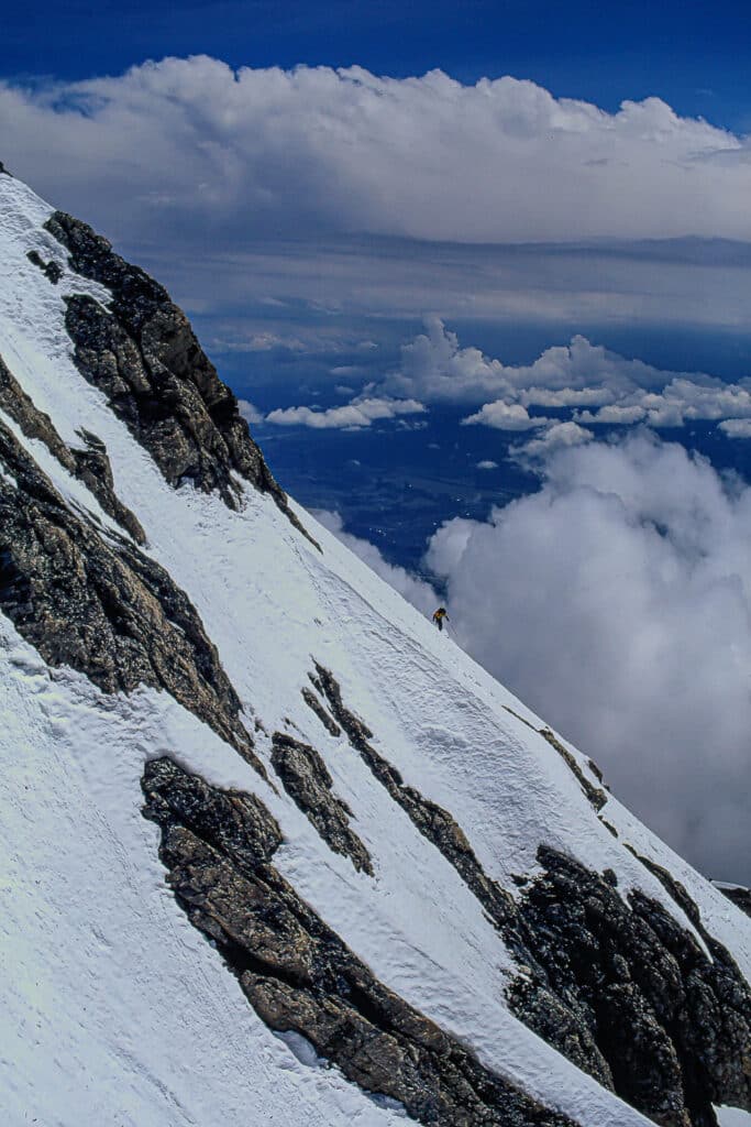 Spricenieks making turns high on the Grand Teton, 1997. Photo: Tom Jungst