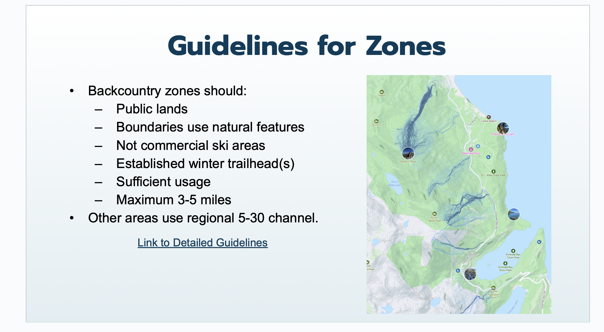 Guidelines for Zones. Photo: TBR Presentation