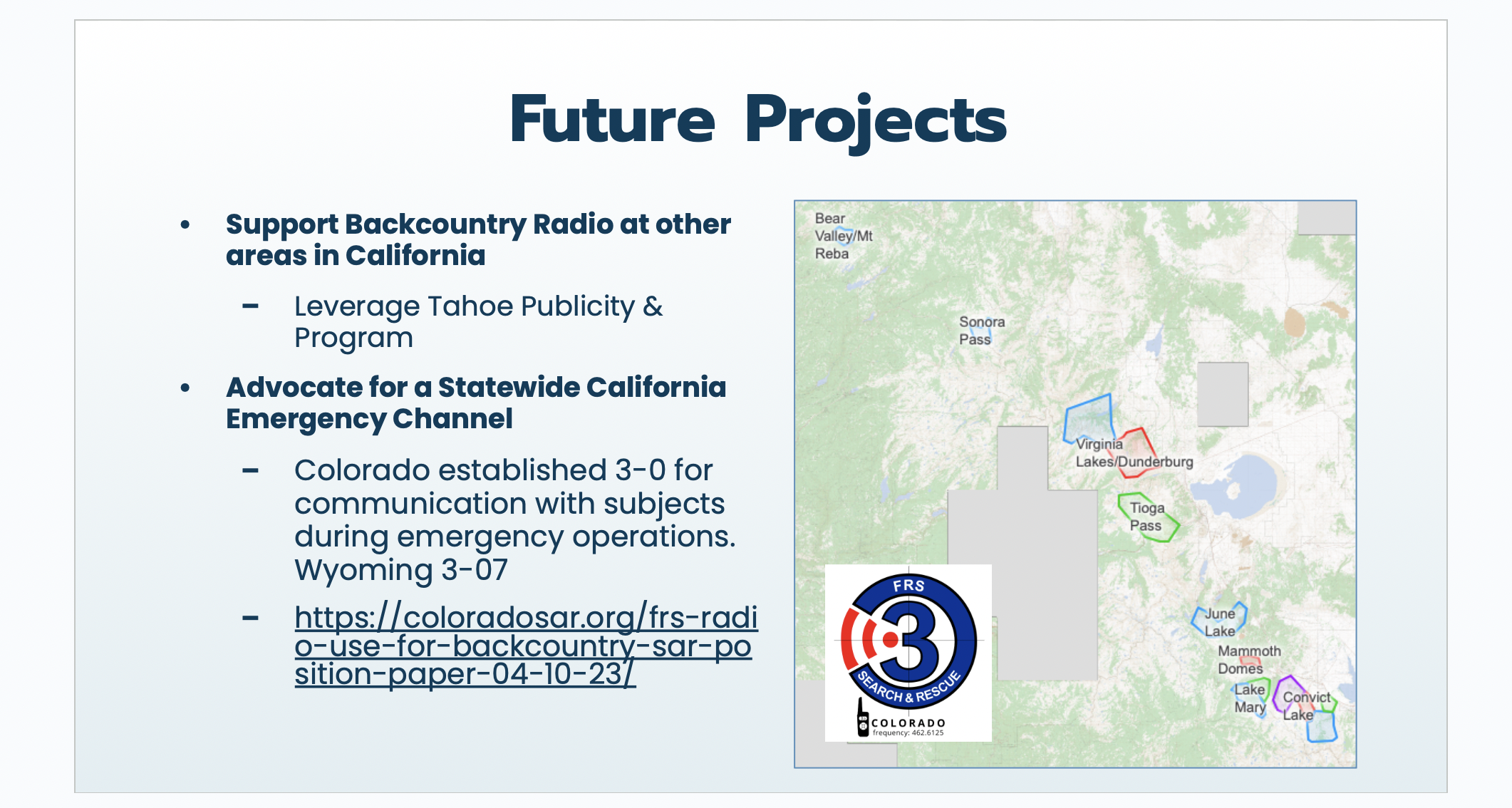 Future projects proposed by Tahoe Backcountry Radio. Photo: TBR Presentation