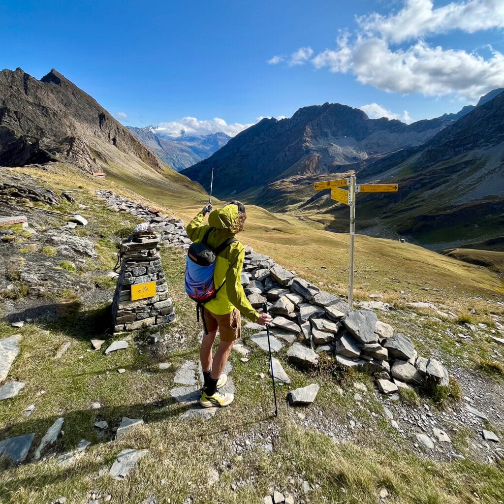 Pointing toward somewhere, out there, Barry Wicks enjoys the raw duality of the Beta AR and Dickies' cut-offs in the Alps.