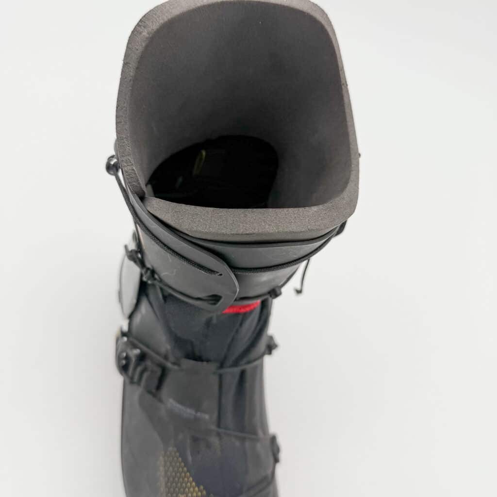Variable thickness foam allows the cuff to wrap around the shing and calf. 