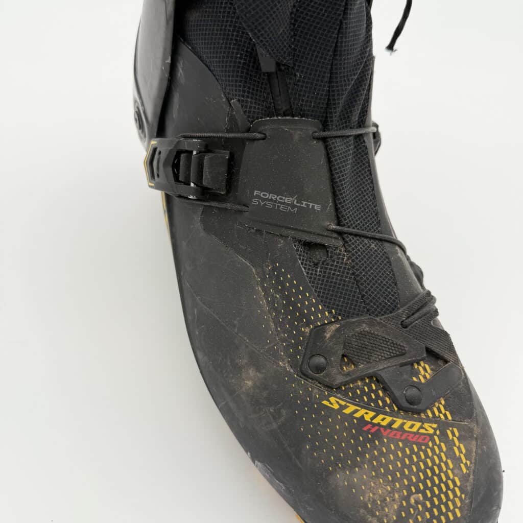 The boot lower secures with a simple buckle closure. 