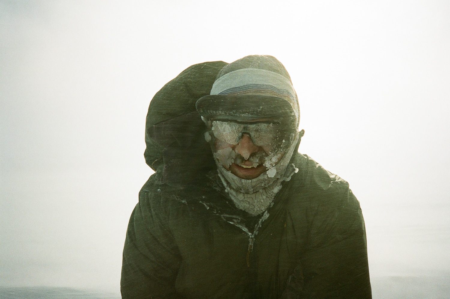 A rime-covered Matt Tufts—Argentina, 2023. Photo: Thor Retzlaff