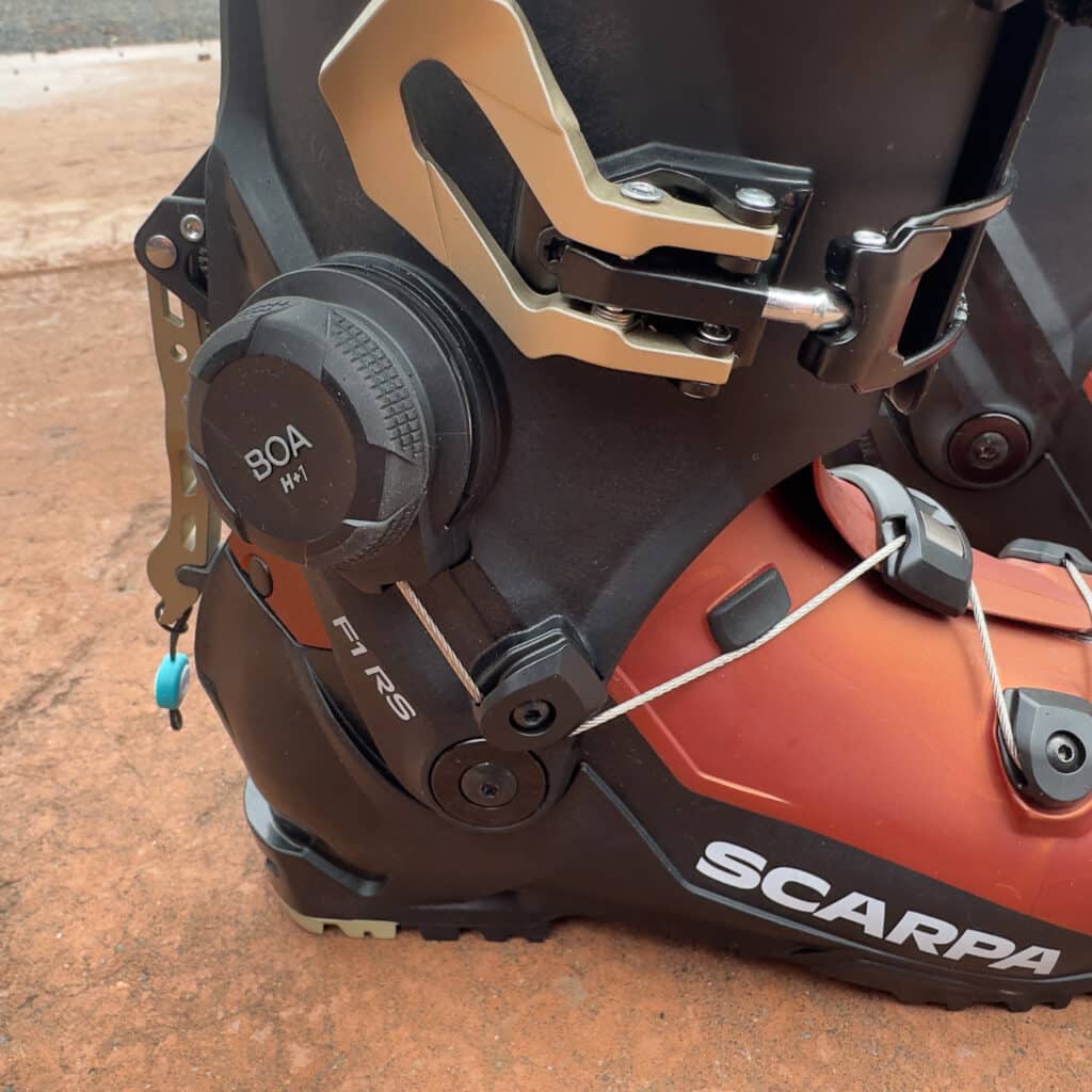 A close-up of the BOA H+1 dial, which is housed on the boot cuff.