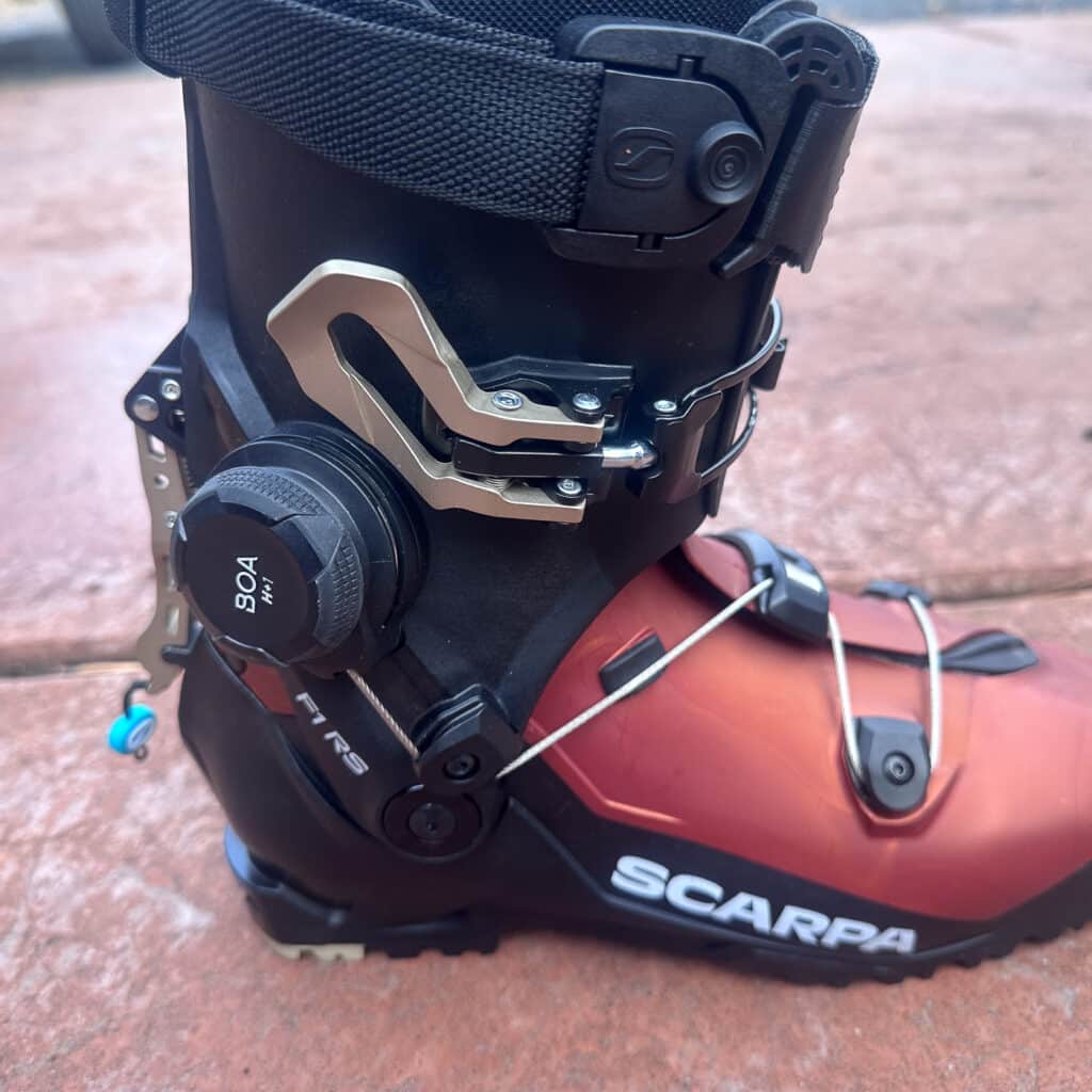 A close-up of the BOA H+1 dial, which is housed on the boot cuff.