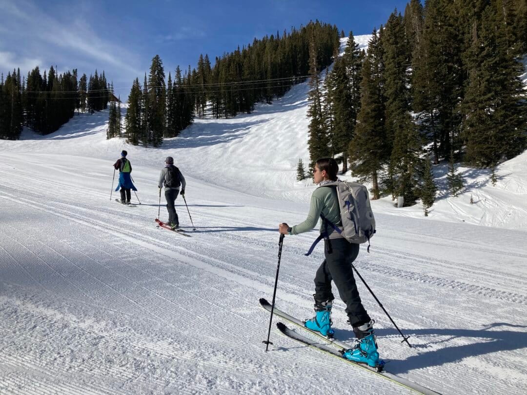 Skinners take to the slopes of Ajax. On any given day, there could be a hundred or more heading uphill before the gondola starts at 9 am. Photo: Manasseh Franklin.