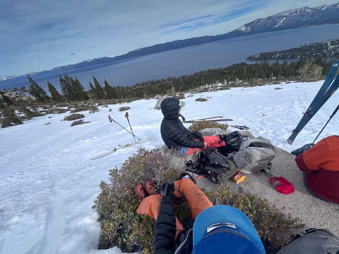 Low on the run, looking out on Lake Tahoe—not a bad glowering spot.