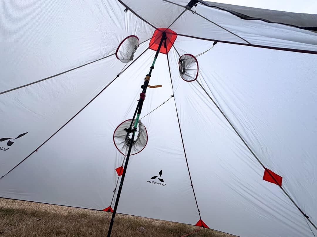 A view from inside looking upward at the top, with the three thru-vents on display.