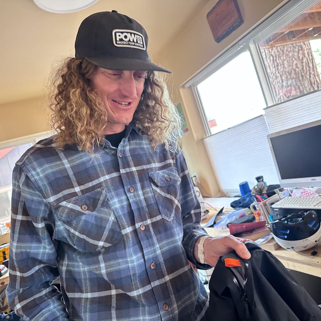 By the time I snagged a frozen donut from upstairs (it was great), Barry had sewn a security loop in the right pocket.