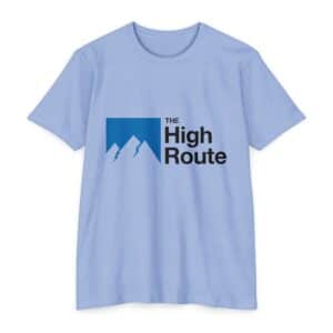 Blue-Black Logo: Light Heather Blue or Light Yellow Unisex THR T-shirt.