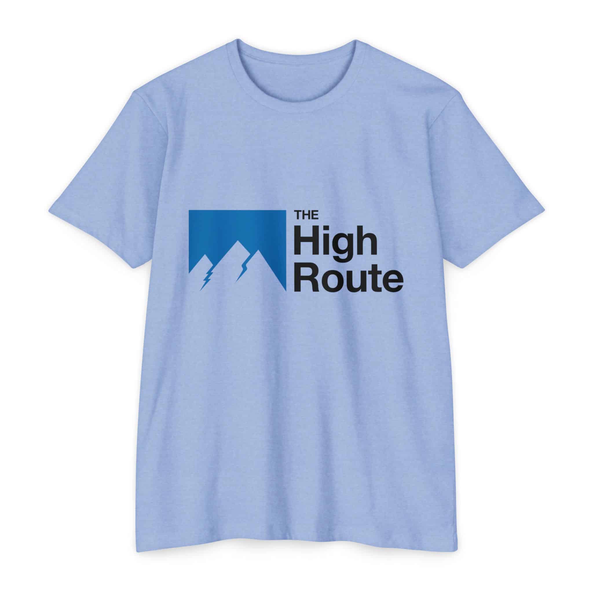 Blue-Black Logo: Light Heather Blue or Light Yellow Unisex THR T-shirt.