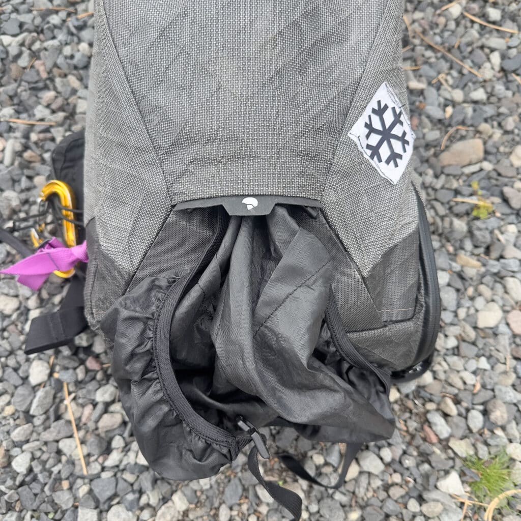 The helmet carry stashes into a pocket when not in use.