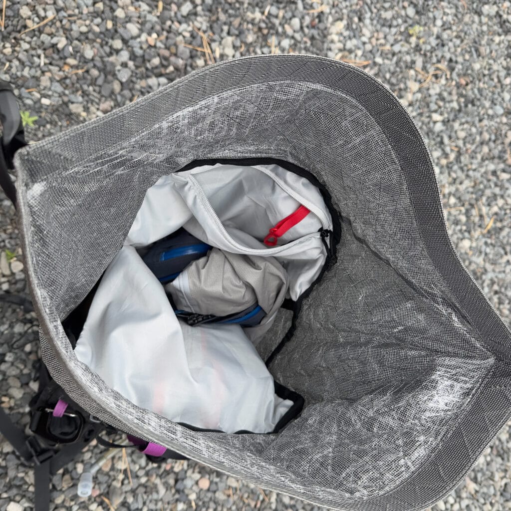 The roll top wide open makes for easy access to items stored at the top.