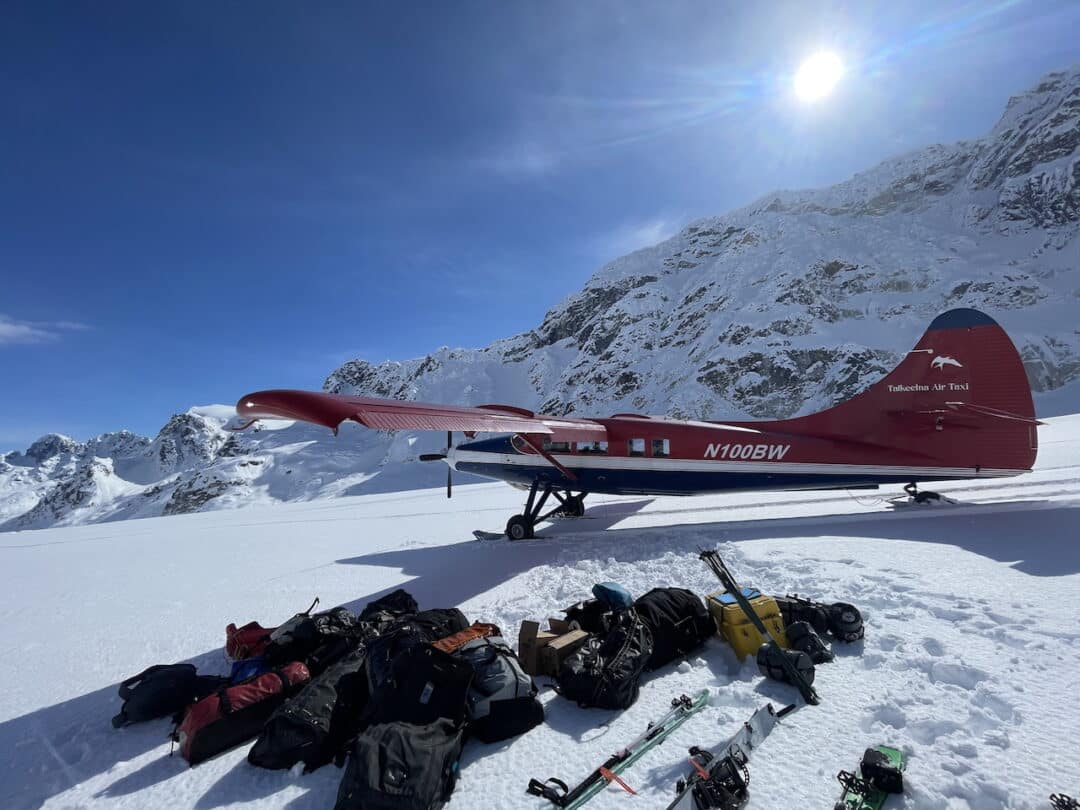 Bags, skis, and minds geared towards snow sliding and avalanche awareness...Alaska style. Photo: Billy Haas
