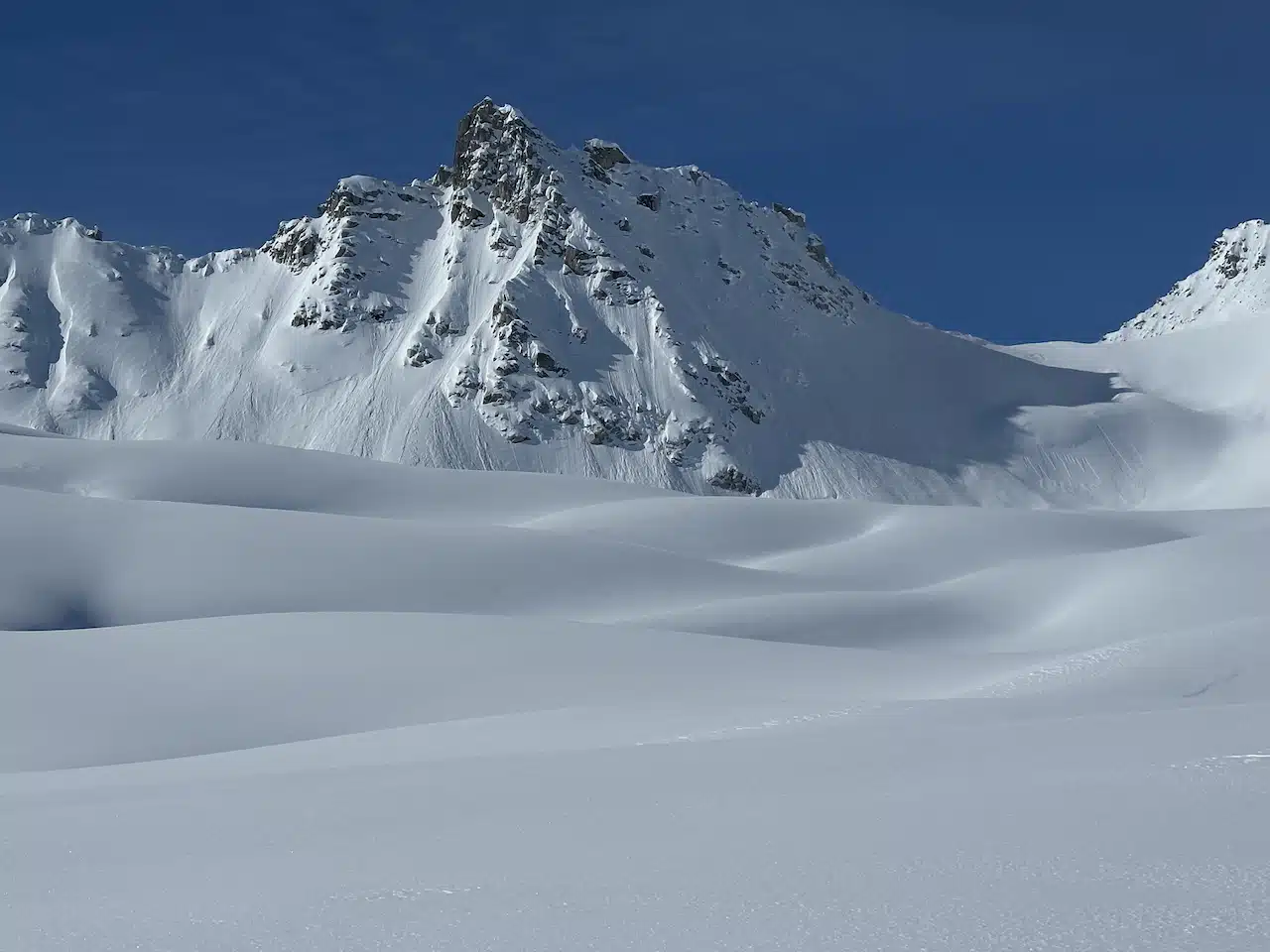 In Alaskan terrain, being mindful of runout and alpha angles is a wise mindset. Photo: Bill Haas