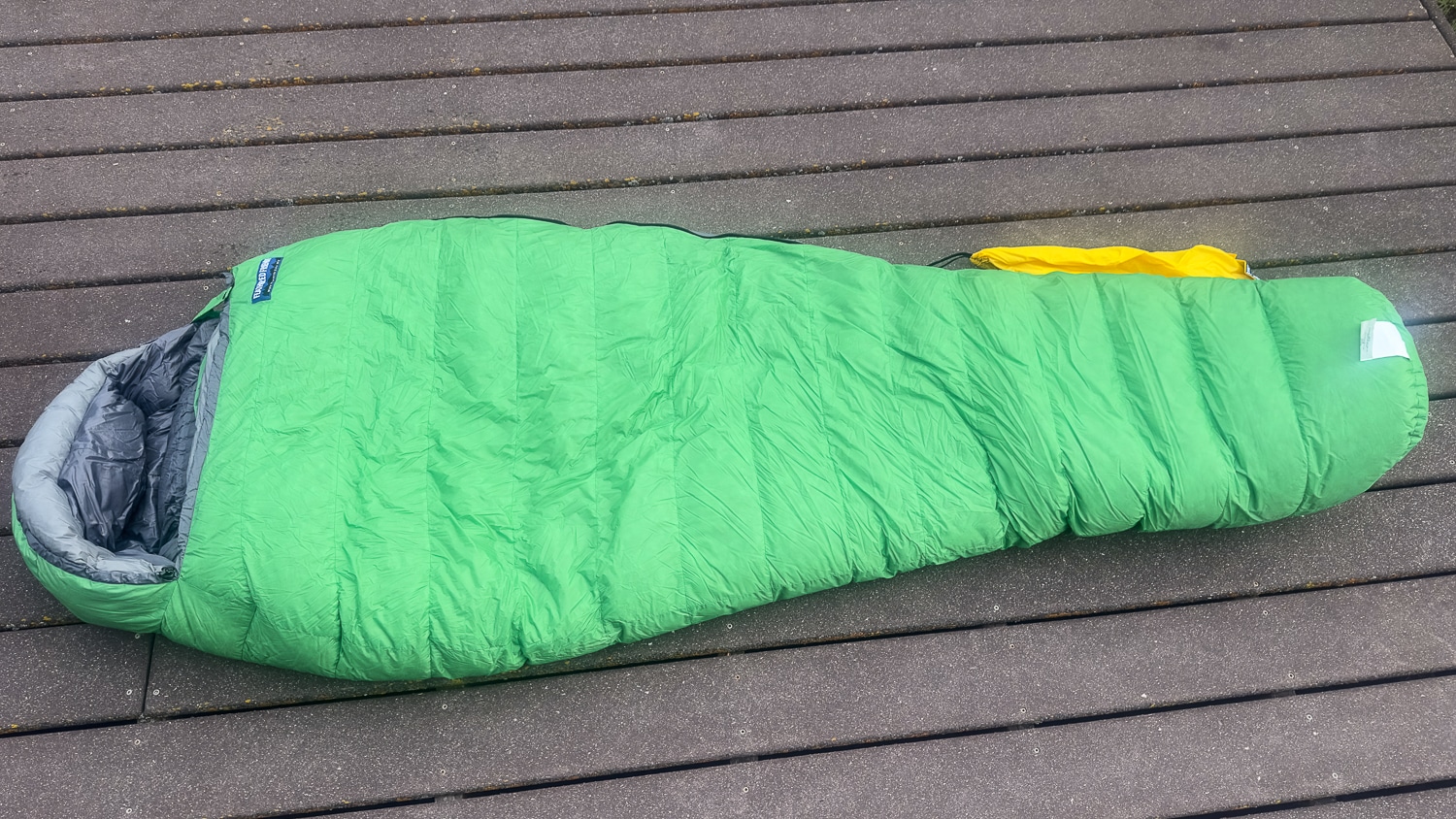 The Feathered Friends Raven 10 UL on display. (This is the older model: The Raven and Lark series bags, rated for roughly 10 degrees F, have been recently updated.)