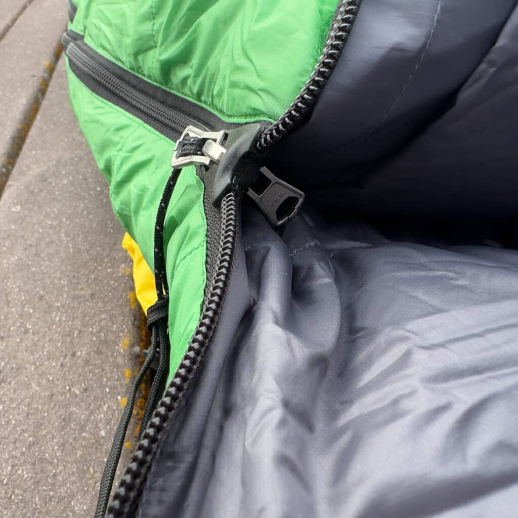 The no-snag zipper, a #5 YKK affair, on display. 