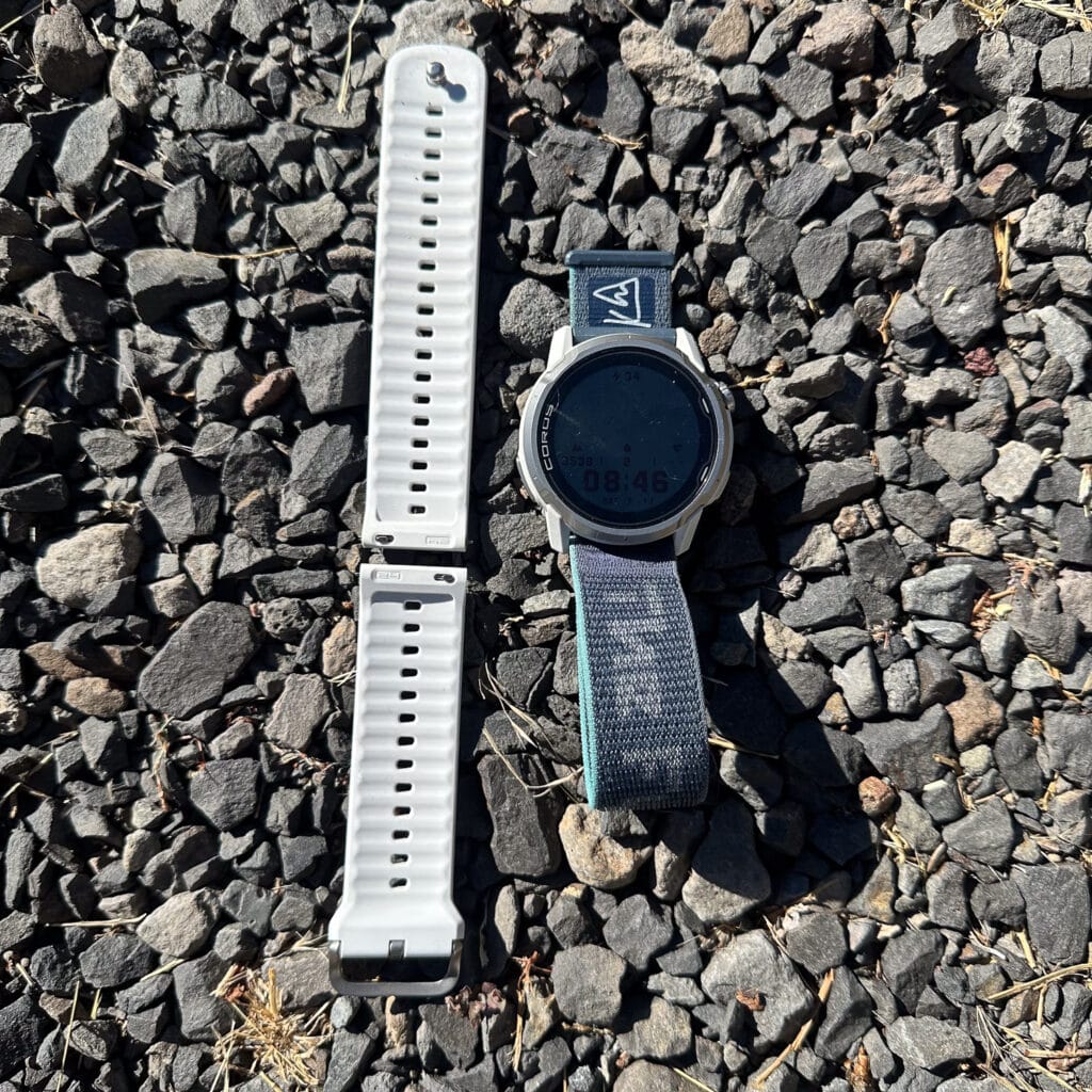 The one drawback, the band on the left. I had difficulty keeping the silicone band secured on my wrist. I opted for the Velcro band on the right, a huge improvement. 