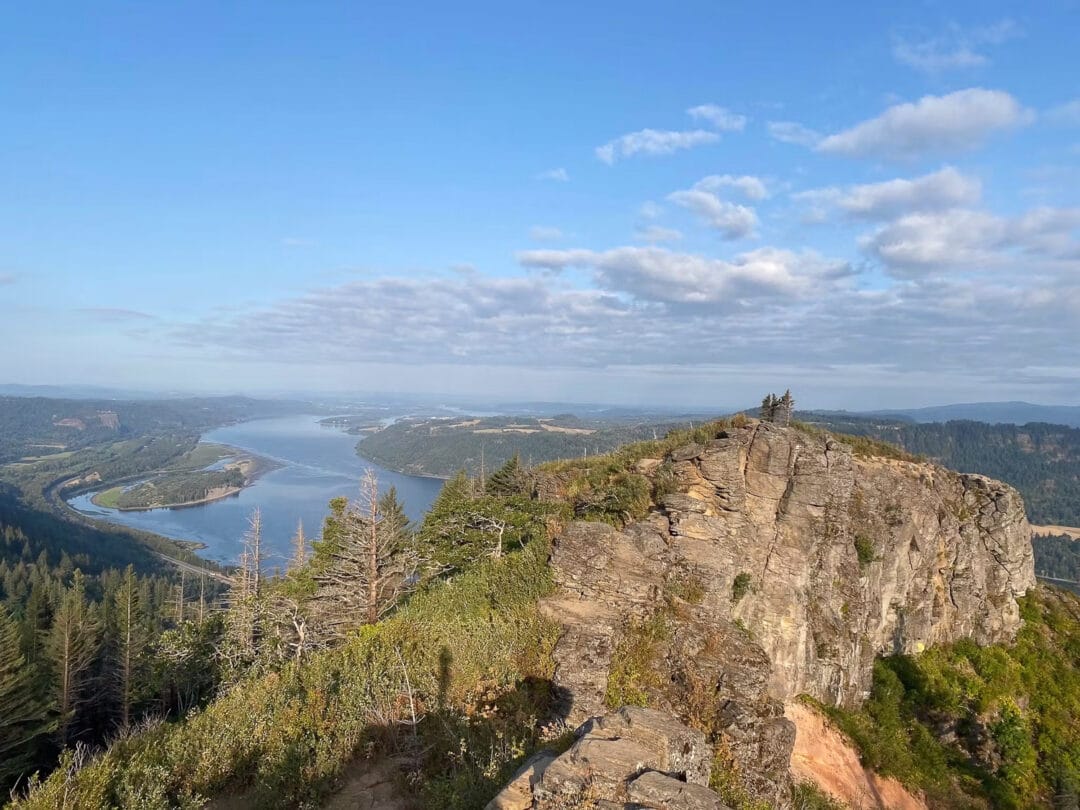 Angel’s Rest from near the trail junction up top; the highest point is by those trees in the center right of the image. 