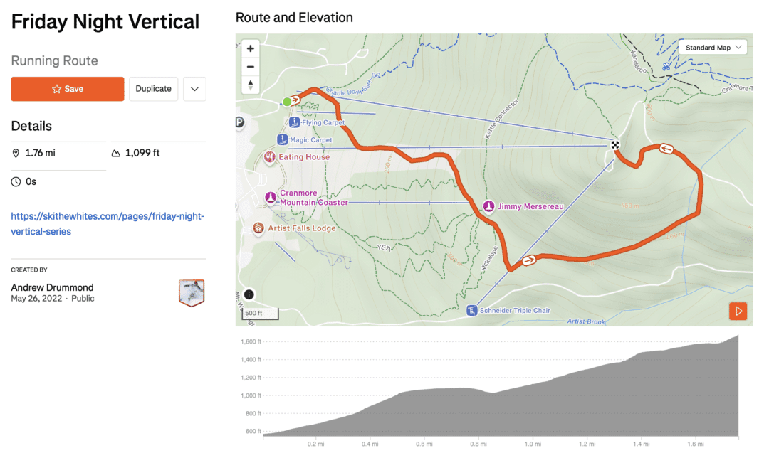 Friday Night Vert—Cranmore Mountain. Screenshot: Strava