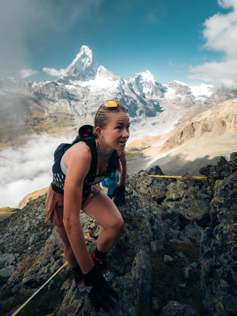 Burke running amidst the big hills. Photo: Sarah Burke Collection