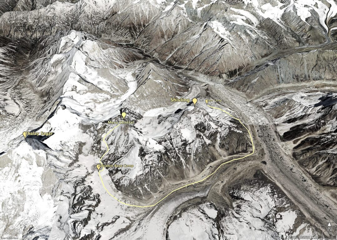 A map showing the travel route from basecamp. Map: Dupérier collection